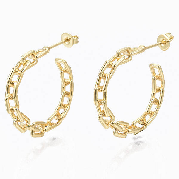 Semicircular Brass Cross Chain Stud Earrings