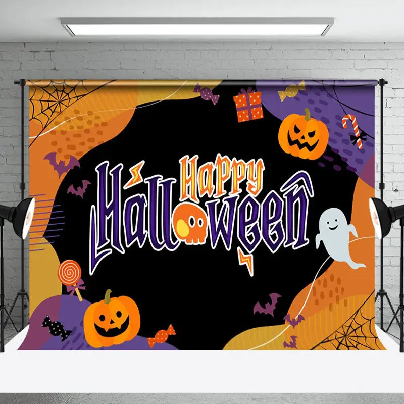 Aperturee Cute Candy Pumpkin Orange Black Halloween Backdrop - Aperturee