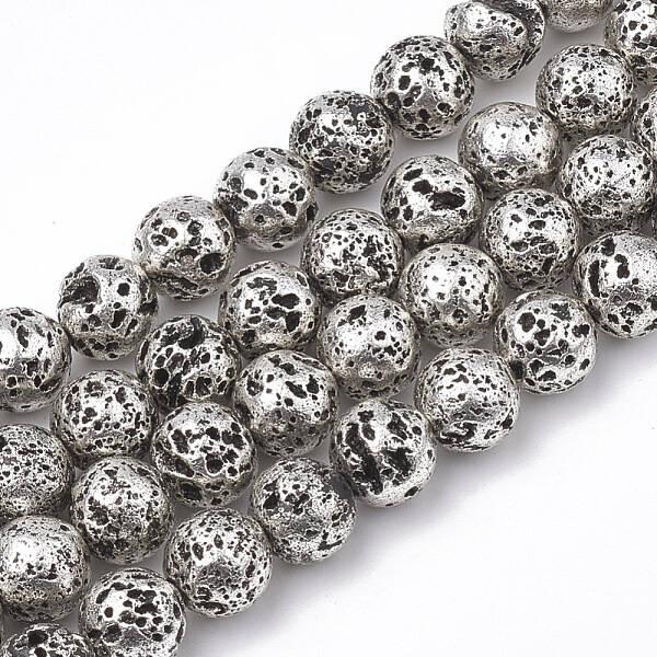 Electroplated Natural Lava Rock Beads Strands