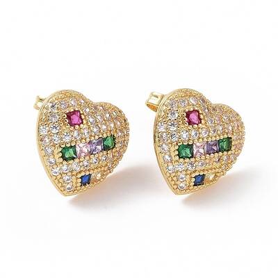 Colorful Cubic Zirconia Heart Stud Earring