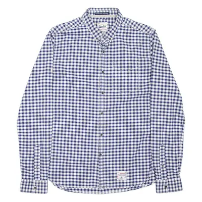 SUPERDRY Premium Oxford Mens Shirt Blue Gingham Long Sleeve L