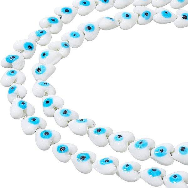 2 Strands Heart Evil Eye Lampwork Beads Strands