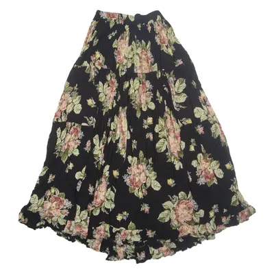 Womens Pleated Skirt Black Long Floral M