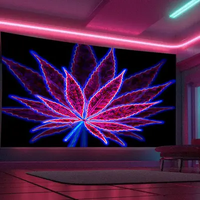 Leaf Shaped Fluorescent Tapestry, Halloween Decor Wall Hanging UV/Black Light Tapestry with Installing Accessories, Wall Han...