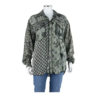 PAUL ROPP Womens Printed Blouse Grey Long Sleeve Faux Silk Crazy Pattern XL