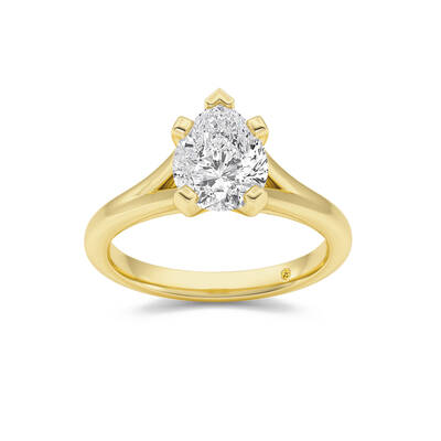 Luxen Split Shank Pear Shape Lab Grown Diamond Solitaire Ring | 18K Yellow Gold 4 CT. TW.