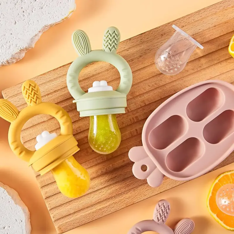 Baby Fruit Feeder with Breastmilk Popsicle Molds, 2 Counts Silicone Frozen Feeder for Teething Relief, Fresh Food Feeder Paci...