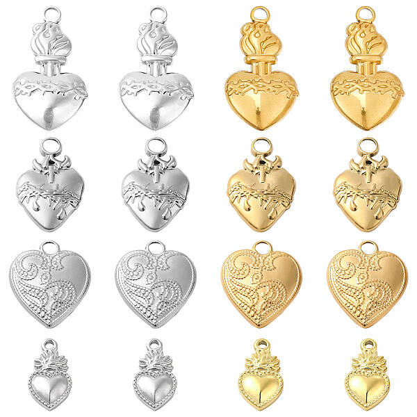 16Pcs 8 Style 304 Stainless Steel Pendants