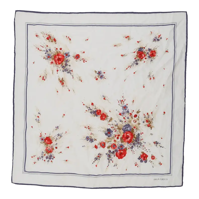 Olga Greco Floral Scarf - No Size White Polyester