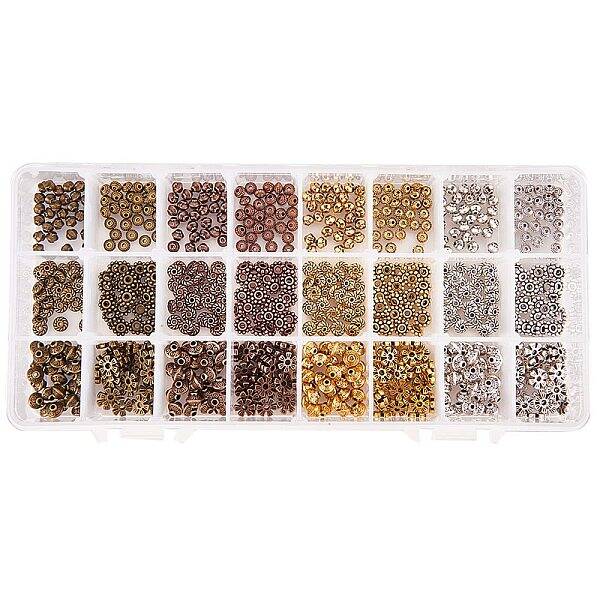 720pcs 6 Styles 4 Colors Tibetan Alloy Spacer Beads Jewelry Findings Accessories for Bracelet Necklace Jewelry Making