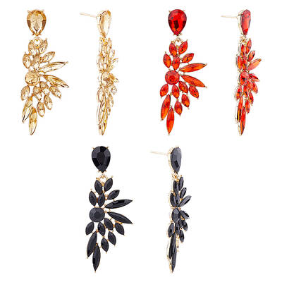 3 Pairs 3 Colors Resin Wing Dangle Stud Earrings