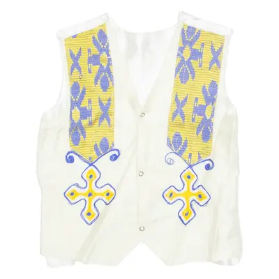 Womens Printed Waistcoat Beige V-Neck Sleeveless Crazy Pattern S