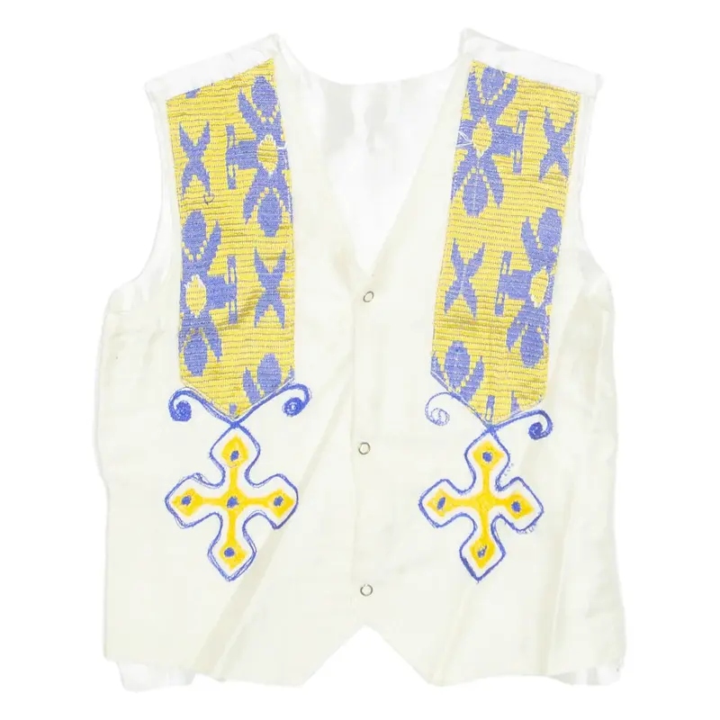 Womens Printed Waistcoat Beige V-Neck Sleeveless Crazy Pattern S