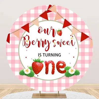 Pink Berry Sweet Plaid Round 1st Birthday Backdrop - Aperturee