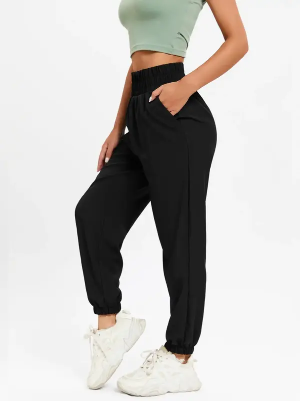 Women's Thin High Waist Pocket Jogger Pants, Sporty High Stretch Cargo Sweatpants for Summer Outdoor Activities, Female Runni...