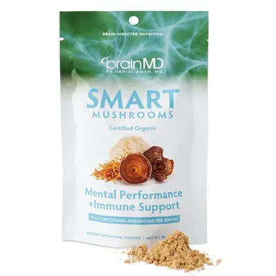 BrainMD - Smart Mushrooms | Mental Performance + Immune Support, Certified Organic - Net weight 90g