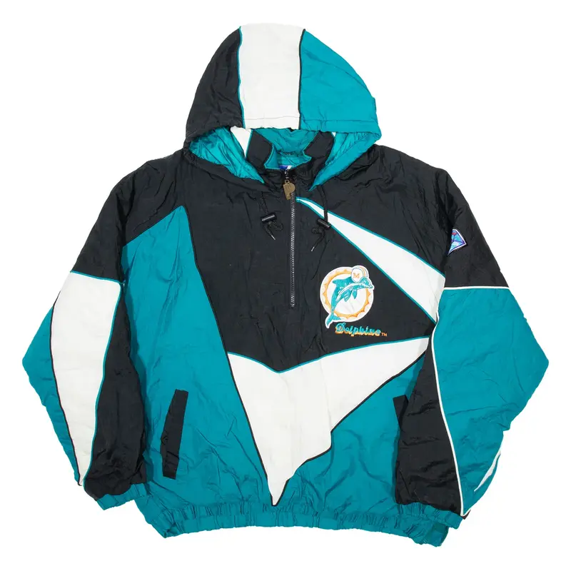 DRY LAYER Miami Dolphins Mens Pullover Jacket Green Nylon USA Hooded XL