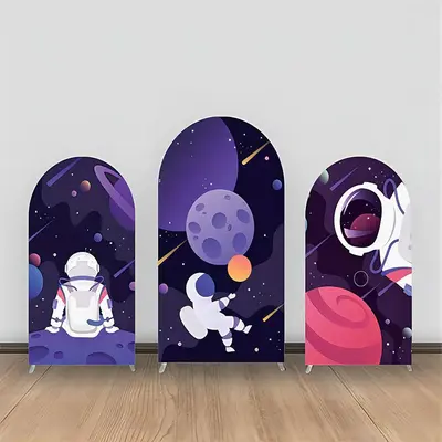 Purple Black Astronauts Galaxy Arch Backdrop Kit - Aperturee