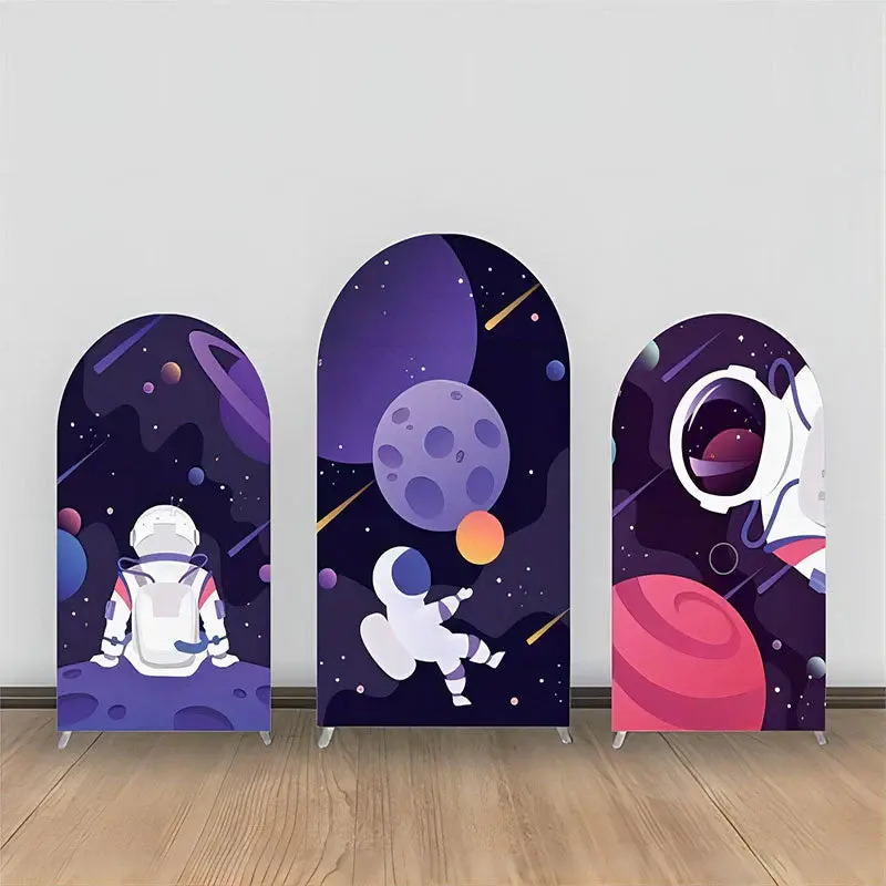 Purple Black Astronauts Galaxy Arch Backdrop Kit - Aperturee