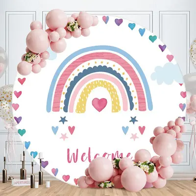 Aperturee Circle Rainbow Cloud Welcome Birthday Party Backdrop