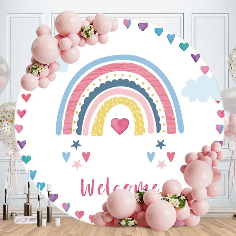 Aperturee Circle Rainbow Cloud Welcome Birthday Party Backdrop
