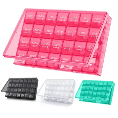 Barhon 4 Weeks Premium Large Healthy Pill Organizer Case 1 Time A Day Portable Travel Friendly 28 Days Elegant Pill Box with ...