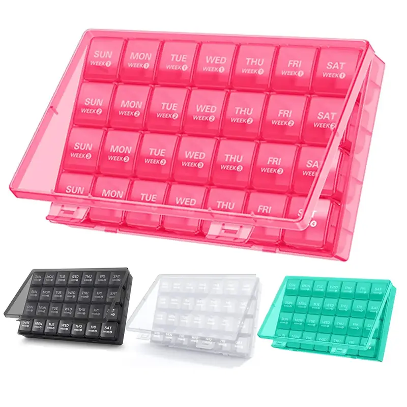 Barhon 4 Weeks Premium Large Healthy Pill Organizer Case 1 Time A Day Portable Travel Friendly 28 Days Elegant Pill Box with ...