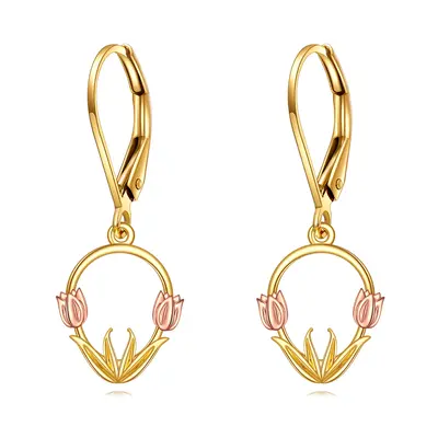 14K Gold Two-tone Tulip Lever-back Earrings for Women