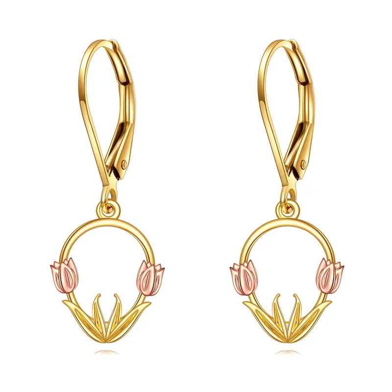 14K Gold Two-tone Tulip Lever-back Earrings for Women