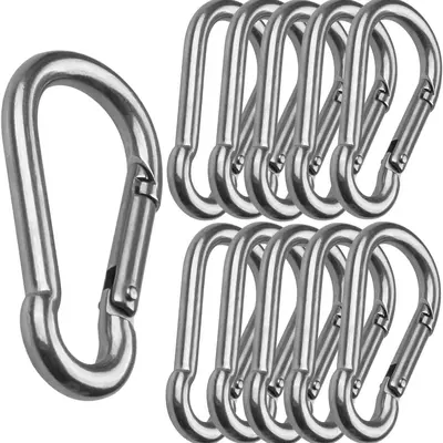 Stainless Steel Spring Snap Hook Carabiner, 10pcs/set Stainless Steel Clips, Durable and Sturdy Spring Snap Hook, Suitable fo...
