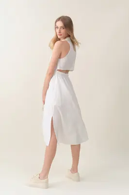 Sleeveless Midi Shirtdress - White | Size: L