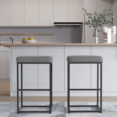 HOMALL Bar Stools & Counter Stools, Leather Cushion, Set of Two