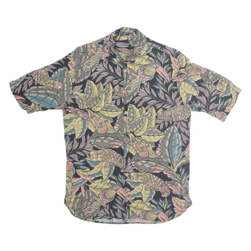BERSHKA Mens Shirt Black Viscose Animal Print L