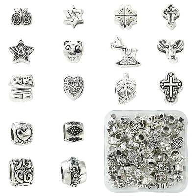 64Pcs 16 Styles Tibetan Style Alloy European Large Hole Beads