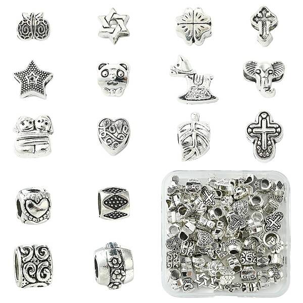 64Pcs 16 Styles Tibetan Style Alloy European Large Hole Beads