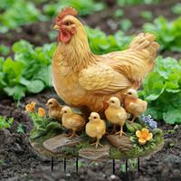 2D Pattern Acrylic Garden Decor, 1 Count Chicken & Chick Design Garden Decor, Outdoor Hanging Decor for Home Garden, Ideal Bi...