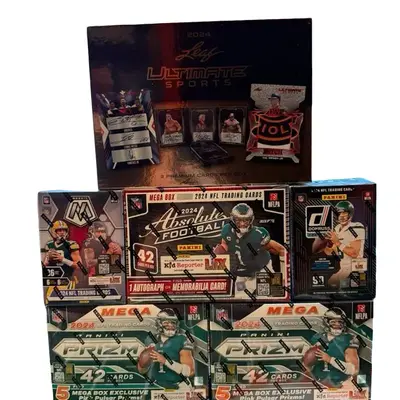 Break 20 (2) 2024 Prizm Megas (1) 2024 Ultimate Sports Hobby Box (1) 2024 Donruss Football  Blaster (1) 2024 Mosaic Blaster B...