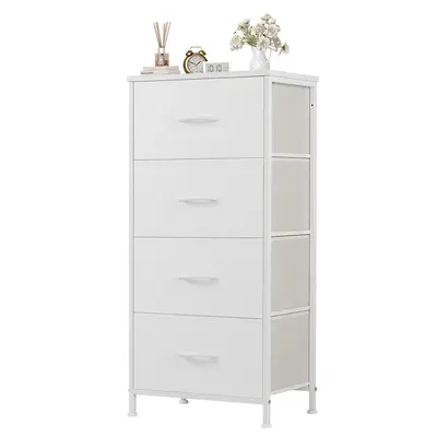 4-Drawer Skinny Fabric Dresser for Bedroom - Storage Tower with Wooden Top, Organizer Unit for Closet, Living Room, and Entry...