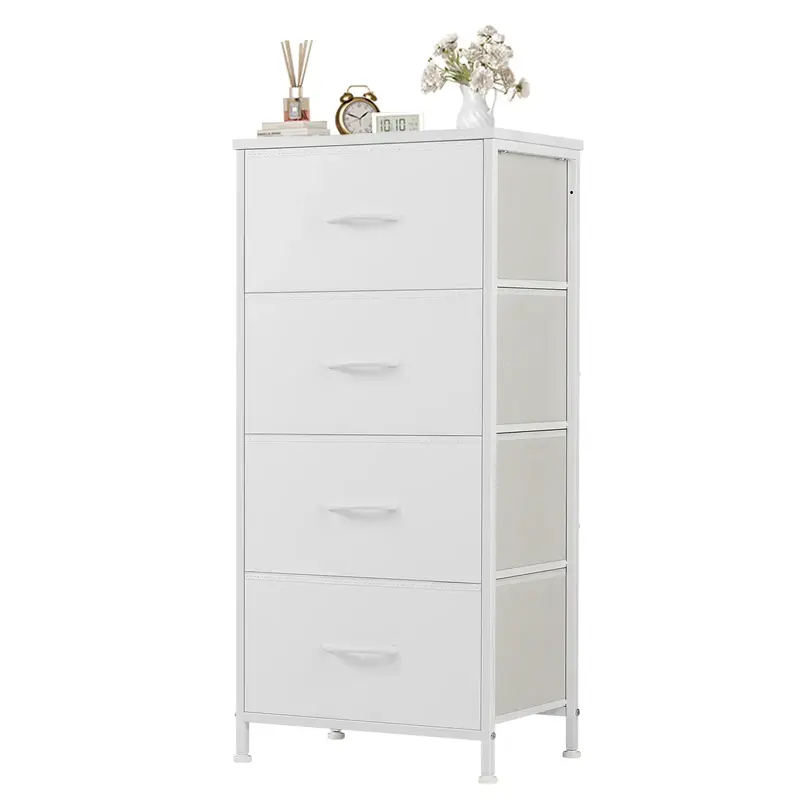 4-Drawer Skinny Fabric Dresser for Bedroom - Storage Tower with Wooden Top, Organizer Unit for Closet, Living Room, and Entry...