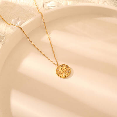 Stylish Stainless Steel Crystal Rhinestone Flat Round with Tree Pendant Necklaces for Women