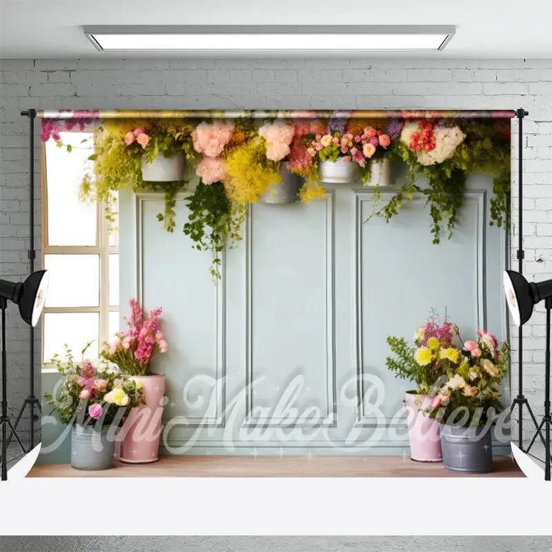 Romantic Colorful Flower Pots Wall Spring Backdrop - Aperturee