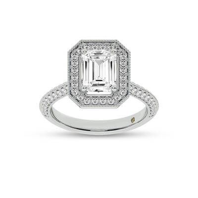 Shyne Octagonal Halo Emerald Cut Lab Grown Diamond Engagement Ring | 14K White Gold 3 CT. TW.