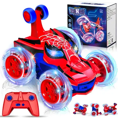 Spider RC Stunt Car, 360° Rotating 4WD Toys, Lights, All-Terrain Toy, Rechargeable, Remote Control for Kids 4-10, Indoor/Out...