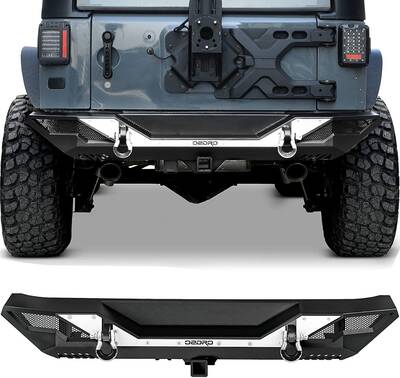 OEDRO Rear Bumper for 2007-2018 Jeep Wrangler JK & JKU Unlimited, Full Width Bumper w/D-Rings & Hitch Receiver & Reflective A...