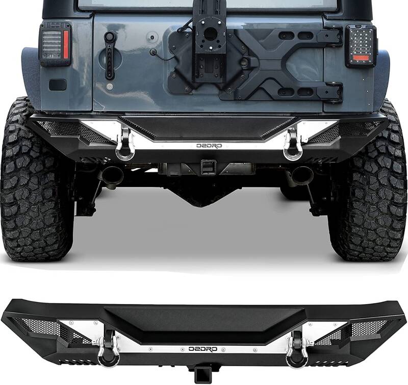 OEDRO Rear Bumper for 2007-2018 Jeep Wrangler JK & JKU Unlimited, Full Width Bumper w/D-Rings & Hitch Receiver & Reflective A...