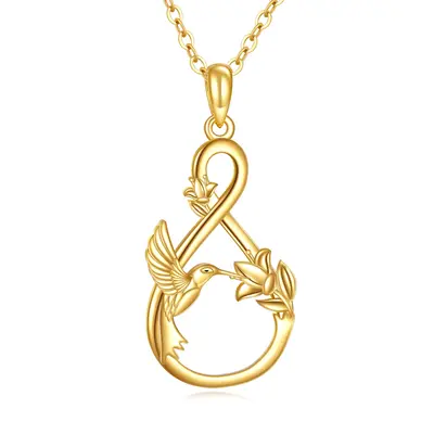 14K Gold Hummingbird & Infinity Symbol Pendant Necklace