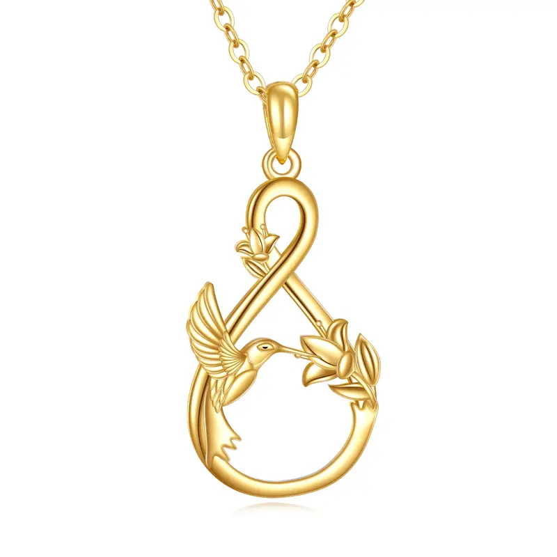 14K Gold Hummingbird & Infinity Symbol Pendant Necklace