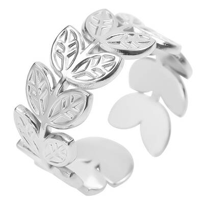 Simple Stainless Steel Leaf Open Cuff Rings for Men Women