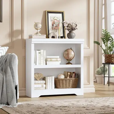 Garvee 2 Tier Bookshelf, 31.5 Tall Farmhouse Bookcase with Adjustable Shelves, 31.5 W Floor Standing Open Display Storage R...
