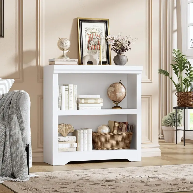 Garvee 2 Tier Bookshelf, 31.5 Tall Farmhouse Bookcase with Adjustable Shelves, 31.5 W Floor Standing Open Display Storage R...